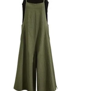 Women's Causal Jumpsuits Sleeveless Adjustable Straps Overalls Wide Leg linen L
